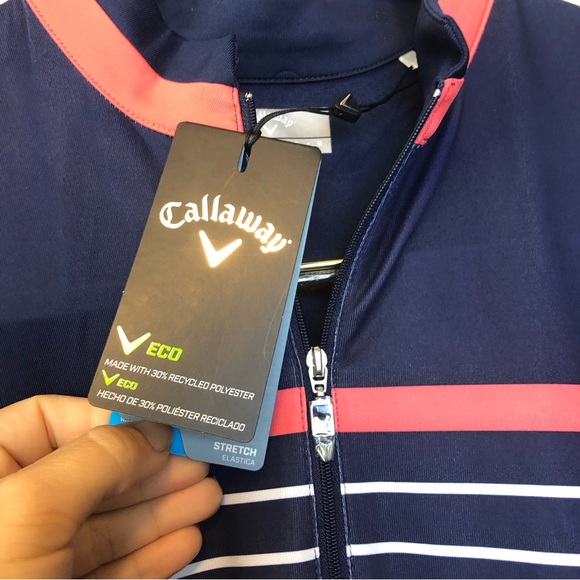 Callaway Women's 1/2 SLV Print Stripe Polo with Contrast Notch Cuffs Size L/G . - Picture 5 of 13